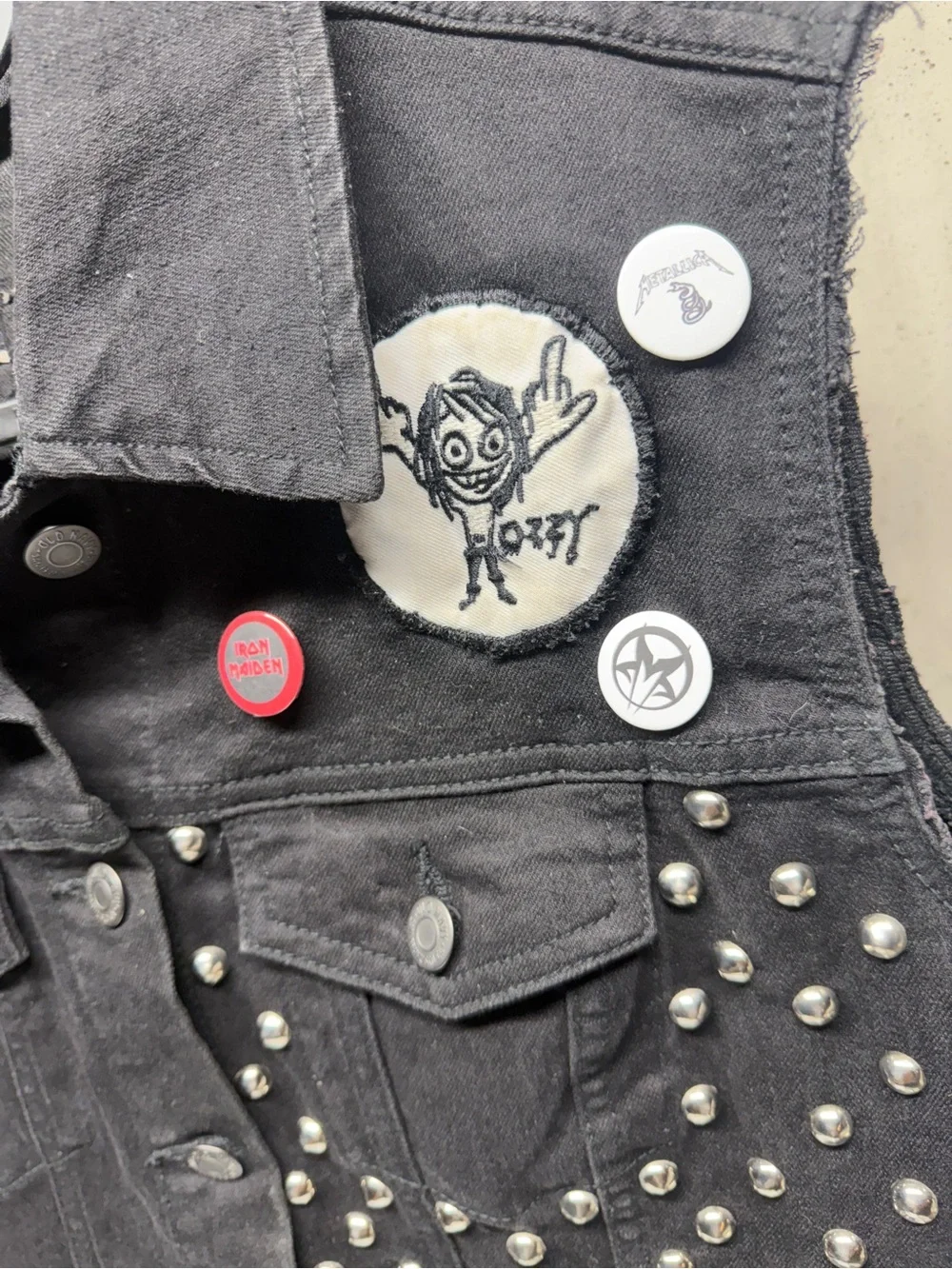 Iron Maiden Studded Black Denim Vest